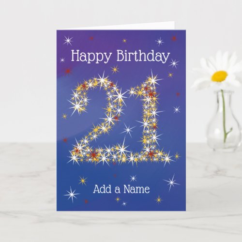 21st Birthday _ Age 21 in Star Numbers _ Blue Card