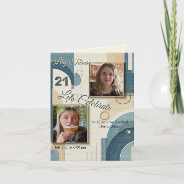 21st Birthday Almond blossom blue-cream  Announcement (Front)