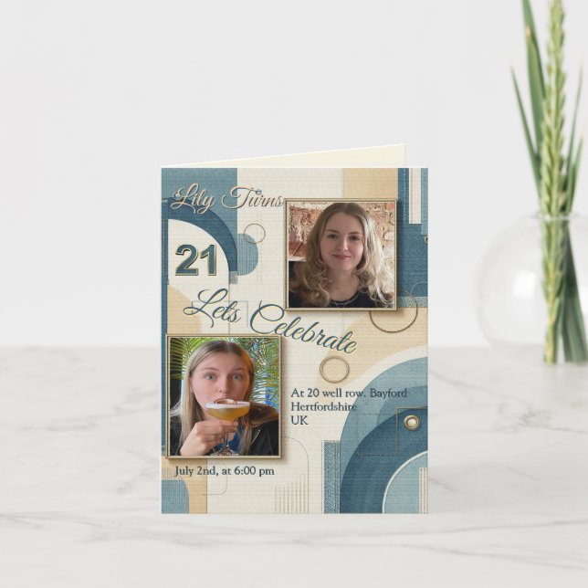 21st Birthday Almond blossom blue-cream  Announcement (Front)