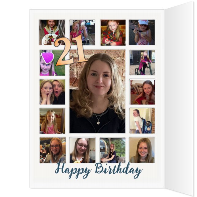 21st Birthday Almond blossom blue-cream  Card (Inside (Left))