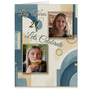 21st Birthday Almond blossom blue-cream Card