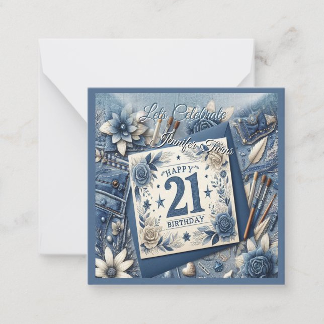21st Birthday Almond blossom blue-cream  Note Card (Front)