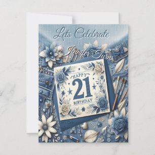 21st Birthday Almond blossom blue-cream Postcard