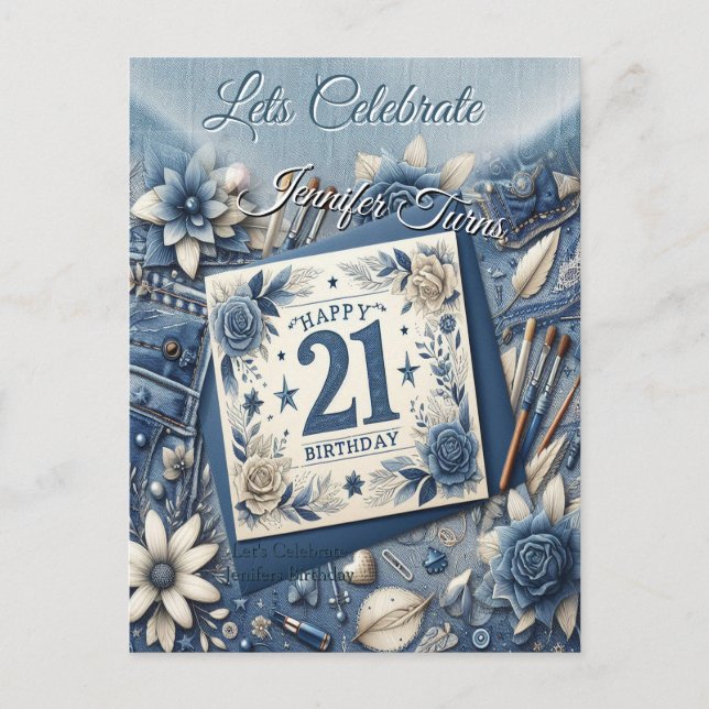 21st Birthday Almond blossom blue-cream Postcard (Front)