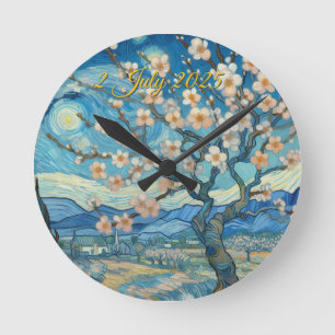 21st Birthday Almond blossom blue-cream Round Clock