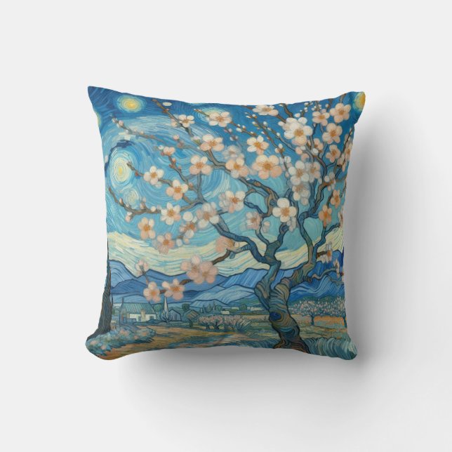 21st Birthday Almond blossom blue-cream  Throw Pillow (Front)