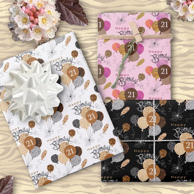 21st Birthday  Animal Print Balloons  Wrapping Paper Sheets (Creator Uploaded)