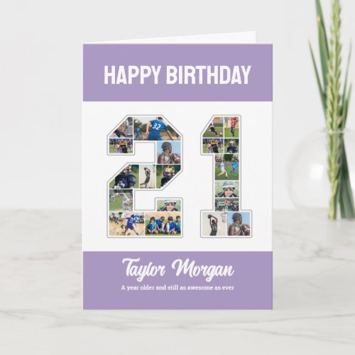 21st Birthday Anniversary Number 21 Photo Collage Card