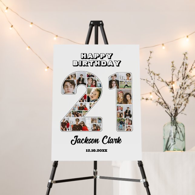 21st Birthday Anniversary Number 21 Photo Collage Foam Board (In Situ (Stand))