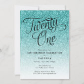 21ST Birthday  Aqua Blue Glitter Invitation (Front)