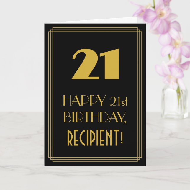 21st Birthday – Art Deco Inspired Look "21" & Name Card (Orchid)