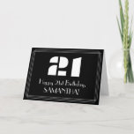 [ Thumbnail: 21st Birthday: Art Deco Inspired Look "21" & Name Card ]