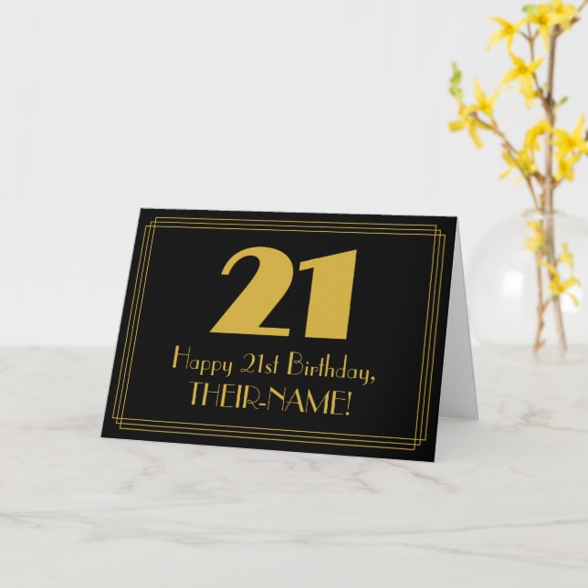 21st Birthday: Art Deco Inspired Look "21" & Name Card (Yellow Flower)