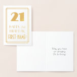 [ Thumbnail: 21st Birthday: Art Deco Inspired Look "21" & Name Foil Card ]