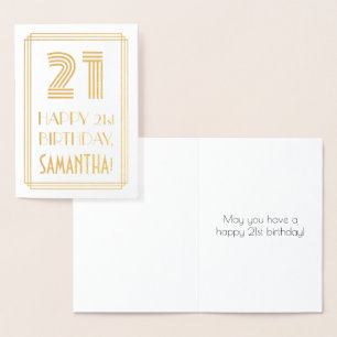 21st Birthday - Art Deco Inspired Look "21" & Name Foil Card