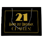 [ Thumbnail: 21st Birthday — Art Deco Inspired Look "21" & Name Gift Bag ]