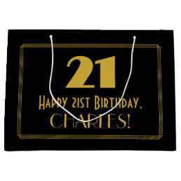 21st Birthday — Art Deco Inspired Look &quot;21&quot; &amp; Name Large Gift Bag