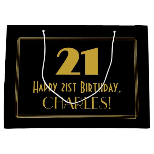 21st Birthday  Art Deco Inspired Look 21  Name Large Gift Bag