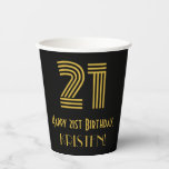 [ Thumbnail: 21st Birthday: Art Deco Inspired Look “21” & Name Paper Cups ]