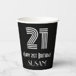 [ Thumbnail: 21st Birthday — Art Deco Inspired Look “21” + Name Paper Cups ]