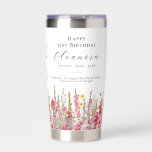 21st Birthday August Birth Flower Custom Gift Insulated Tumbler<br><div class="desc">Perfect birthday gift for an August birthday. Pink gladiolus is the birth flower for that month. It forms a pretty watercolor bottom border on this floral personalized insulated tumbler. The birthday guest of honor's name, age and birthdate are placed above it using elegant calligraphy and typography. All text is editable....</div>