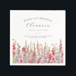 21st Birthday August Birth Flower Custom Napkins<br><div class="desc">Perfect table decor for an August birthday party. Pink gladiolus is the birth flower for that month. It forms a pretty watercolor bottom border on this floral personalized napkin. The birthday guest of honor's name, age and birthdate are placed above it using elegant calligraphy and typography. All text is editable....</div>