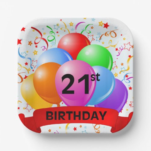 21st Birthday Balloons Banner Paper Plates