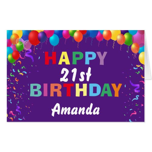 21st Birthday Balloons Black Extra Large Jumbo Card