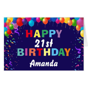 21st Birthday Balloons Navy Blue Extra Large Jumbo Card