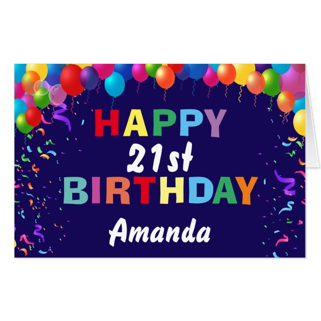 21st Birthday Balloons Navy Blue Extra Large Jumbo Card (Front Horizontal)