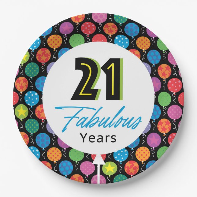 21st Birthday Balloons Paper Plates (Front)