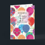 21st Birthday Balloons Pink Turquoise Card<br><div class="desc">This festive 21st birthday card features colorful balloons in shades of pink gold, purple and turquoise on a white background. Personalize with a name for a unique birthday card. The inside may also be customized with your own greeting or use as is with your name for signature. Designed by world...</div>
