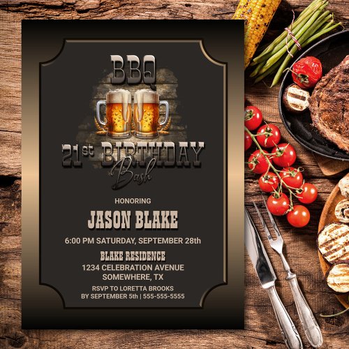 21st Birthday BBQ Beers Party Invitation