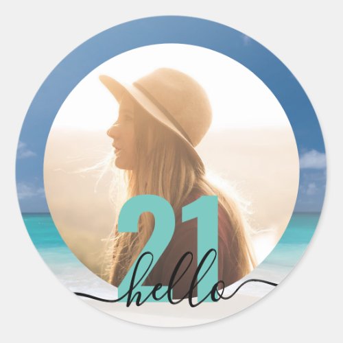 21st Birthday Beach Photo Personalized Classic Round Sticker