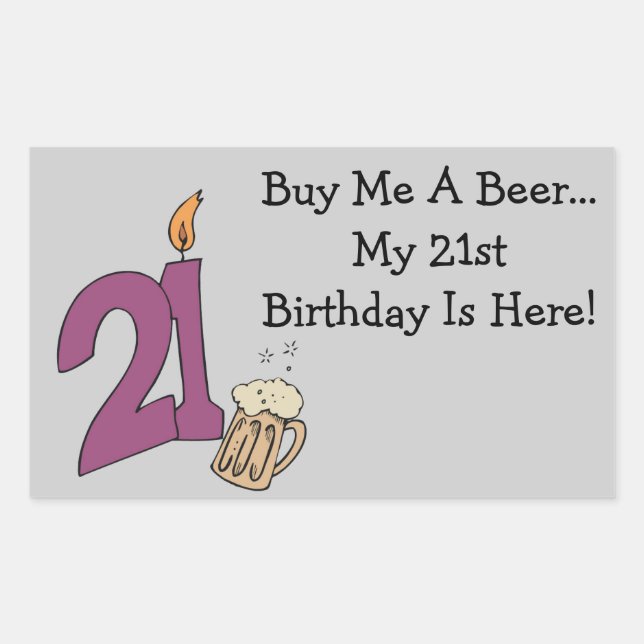 21st Birthday Beer (customizable) Rectangular Sticker (Front)