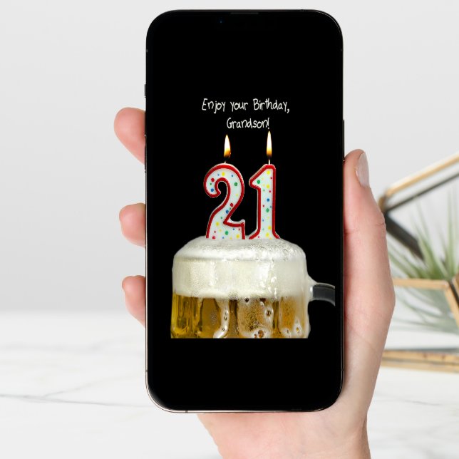 21st Birthday Beer for Grandson Card (Front Digital)