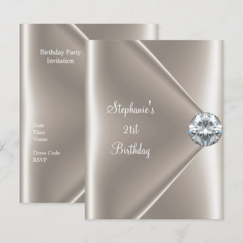 21st Birthday Beige Cream Diamond Jewel 2 Custom Announcements
