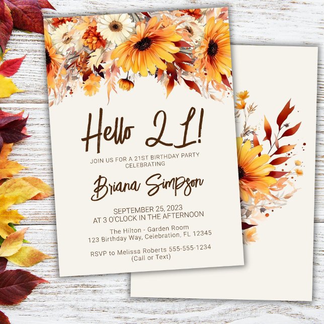 21st Birthday Beige Fall Floral  Invitation (Creator Uploaded)