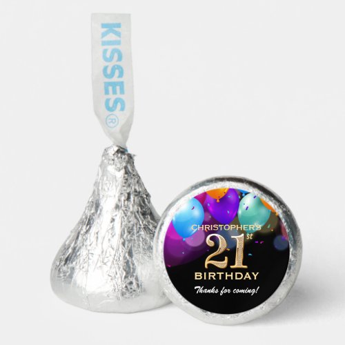21st Birthday Black and Gold Colorful Balloons Hersheys Kisses