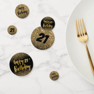 21st Birthday Black and Gold Glitter Confetti
