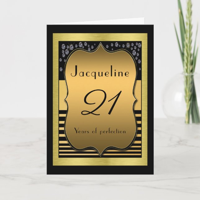 21st Birthday Black And Gold Greeting Card (Front)