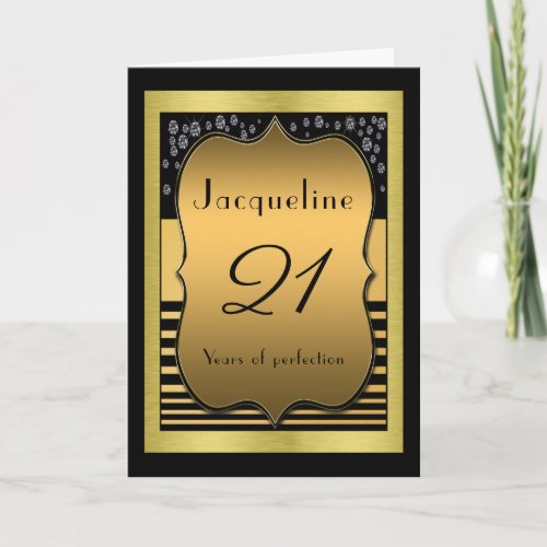 21st Birthday Black And Gold Greeting Card