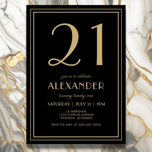 21st Birthday Black and Gold Modern Minimal Adult