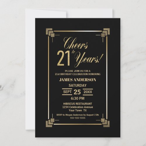 21st Birthday Black and Gold Party Invitation