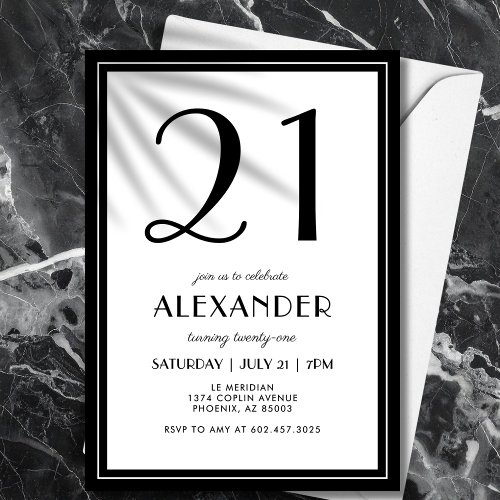 21st Birthday Black and White Modern Minimalist 