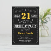 21st Birthday Black and Yellow Chalkboard Invitation (Standing Front)