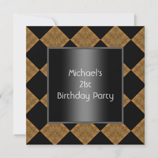 21st Birthday Black Bamboo Harlequin 2 Invitation (Front)