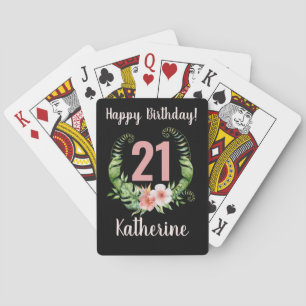 21st birthday black floral poker cards