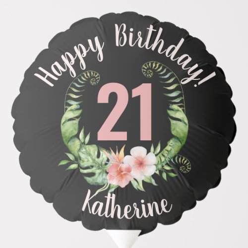 21st Birthday black girls name Balloon