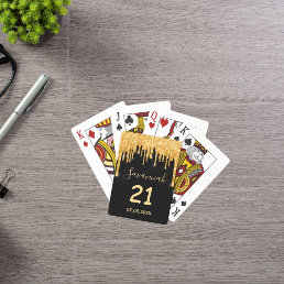 21st birthday black glitter gold sparkle glam name playing cards
